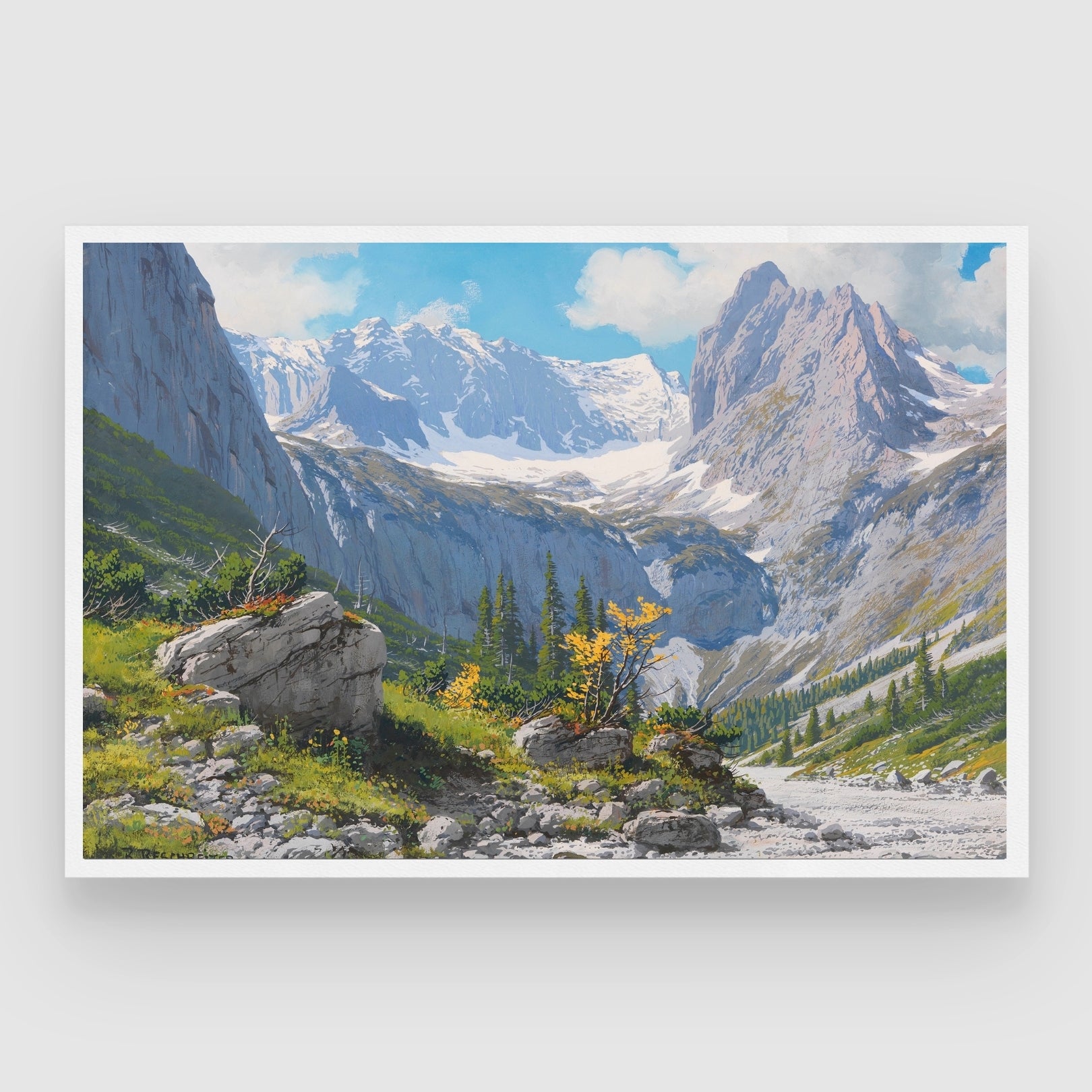 Snowy Peaks & Rocky Valley Landscape Wall Art 2 : 3 Horizontal Premium Wall Art Canvas by MeriDeewar