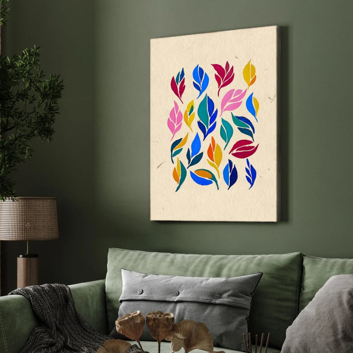 Soft Rhythm Leaves   ( Pastel-toned layered leaves – pink & blue dominant ) 2 : 3 Vertical Premium Wall Art Canvas by MeriDeewar