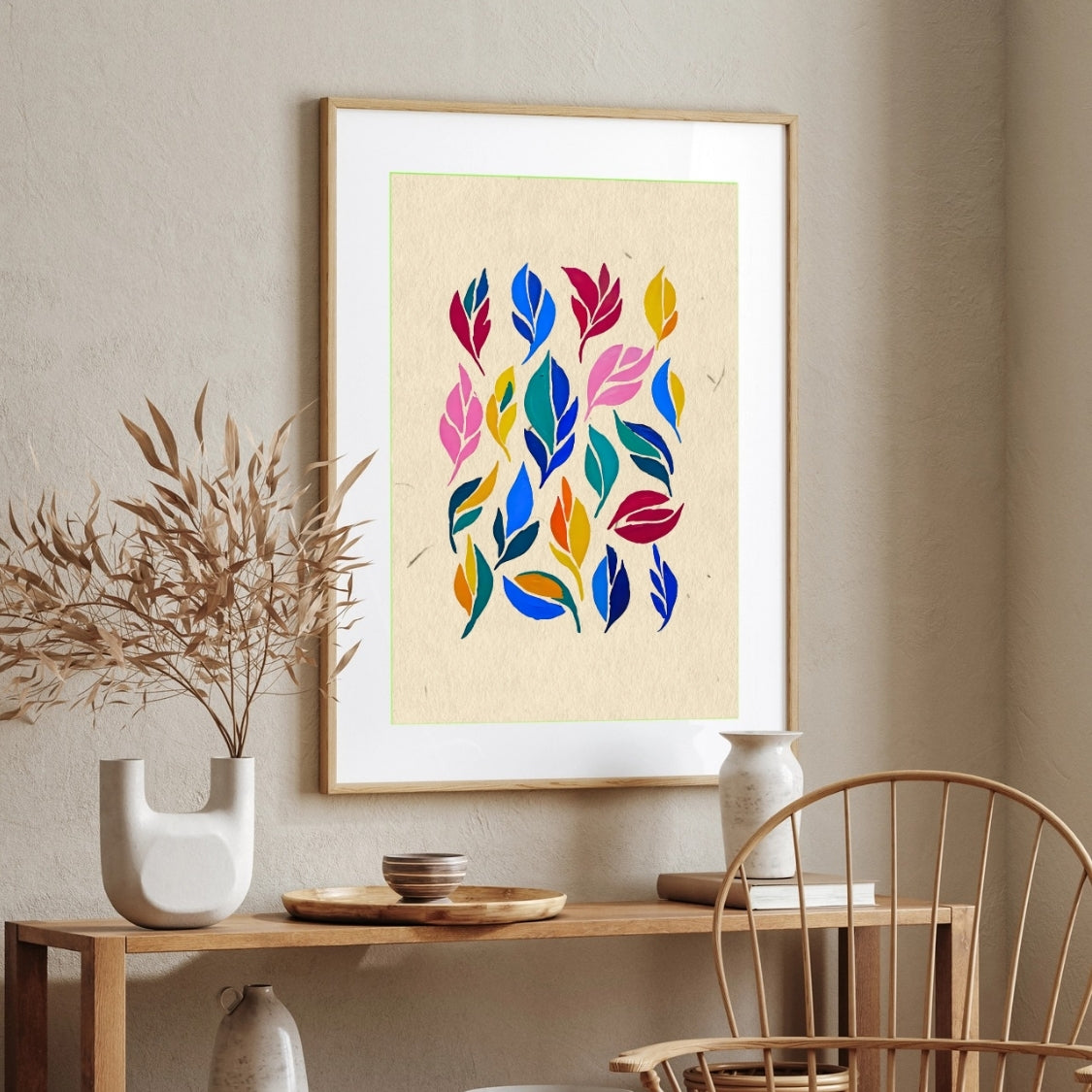 Soft Rhythm Leaves   ( Pastel-toned layered leaves – pink & blue dominant ) 2 : 3 Vertical Premium Wall Art Canvas by MeriDeewar