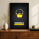 "Something Is Cooking" Kitchen Food Illustration Poster | Vertical Borderless Art Frame Poster Premium Wall Art Canvas by MeriDeewar