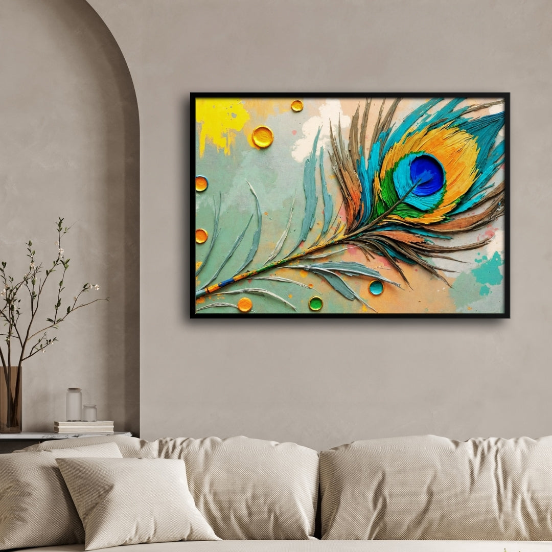 Soul of the Peacock — Textured Feather Canvas 2 : 3 Horizontal Premium Wall Art Canvas by MeriDeewar