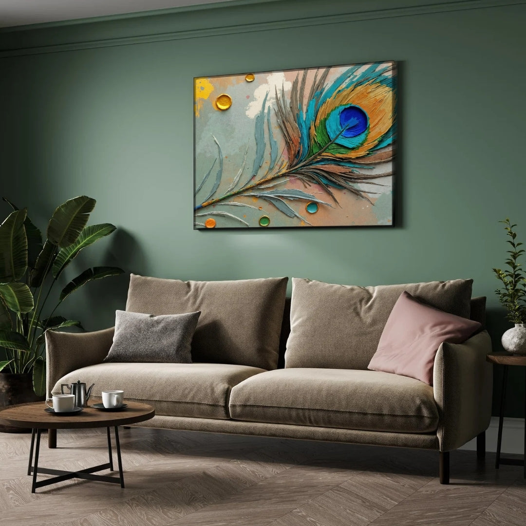 Soul of the Peacock — Textured Feather Canvas 2 : 3 Horizontal Premium Wall Art Canvas by MeriDeewar