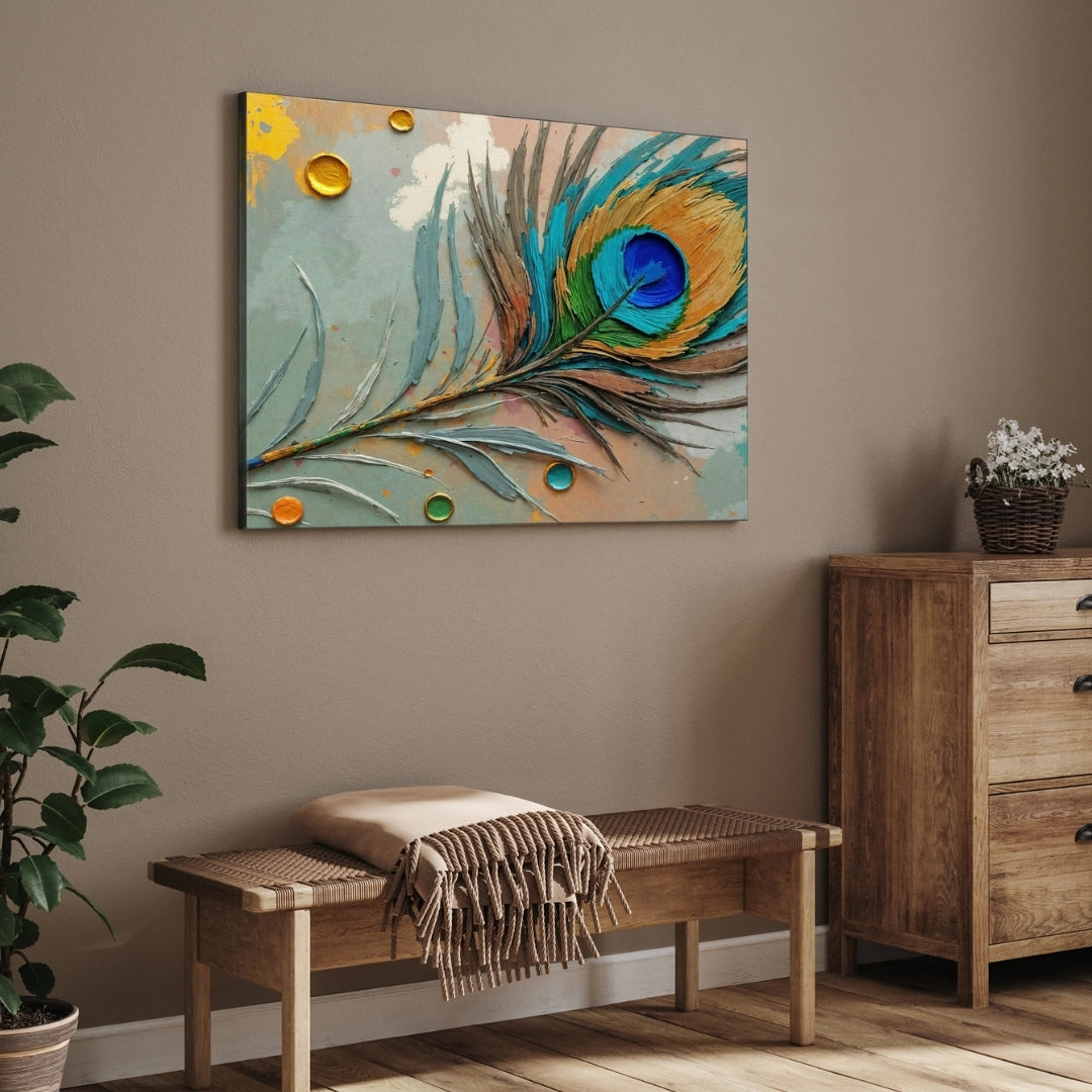 Soul of the Peacock — Textured Feather Canvas 2 : 3 Horizontal Premium Wall Art Canvas by MeriDeewar