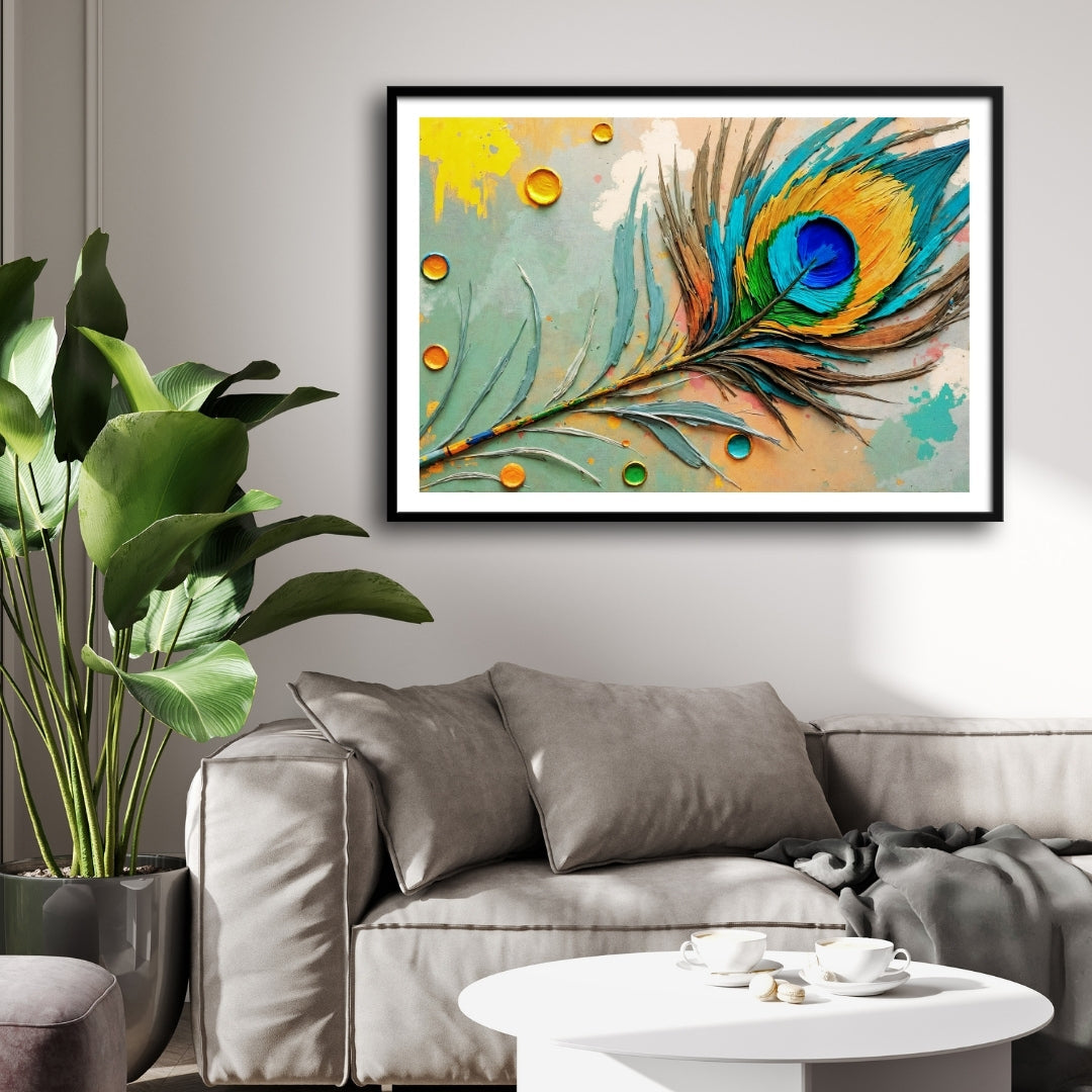 Soul of the Peacock — Textured Feather Canvas 2 : 3 Horizontal Premium Wall Art Canvas by MeriDeewar