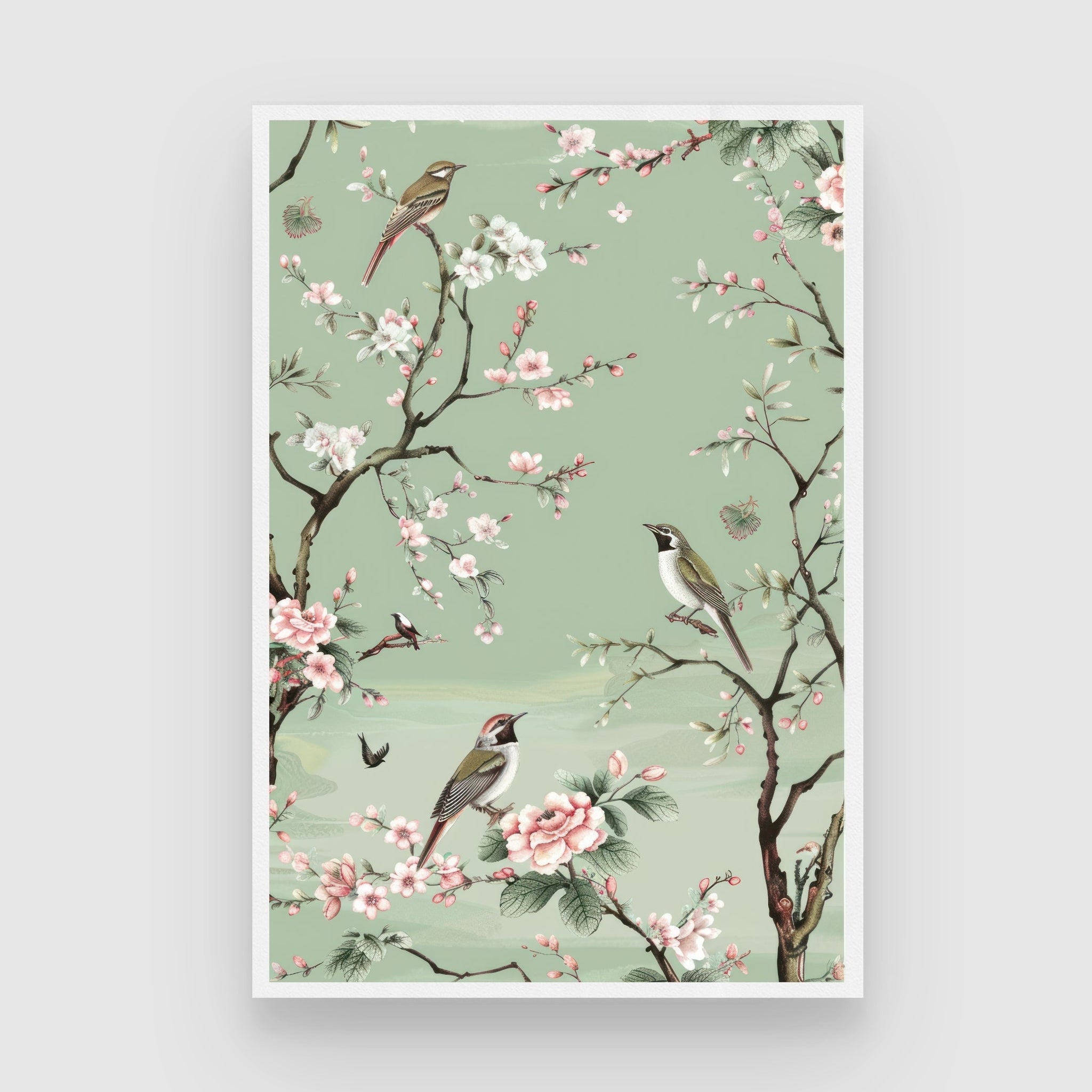 Spring Serenade – Floral Bird Wall Decor 2 : 3 Vertical Premium Wall Art Canvas by MeriDeewar