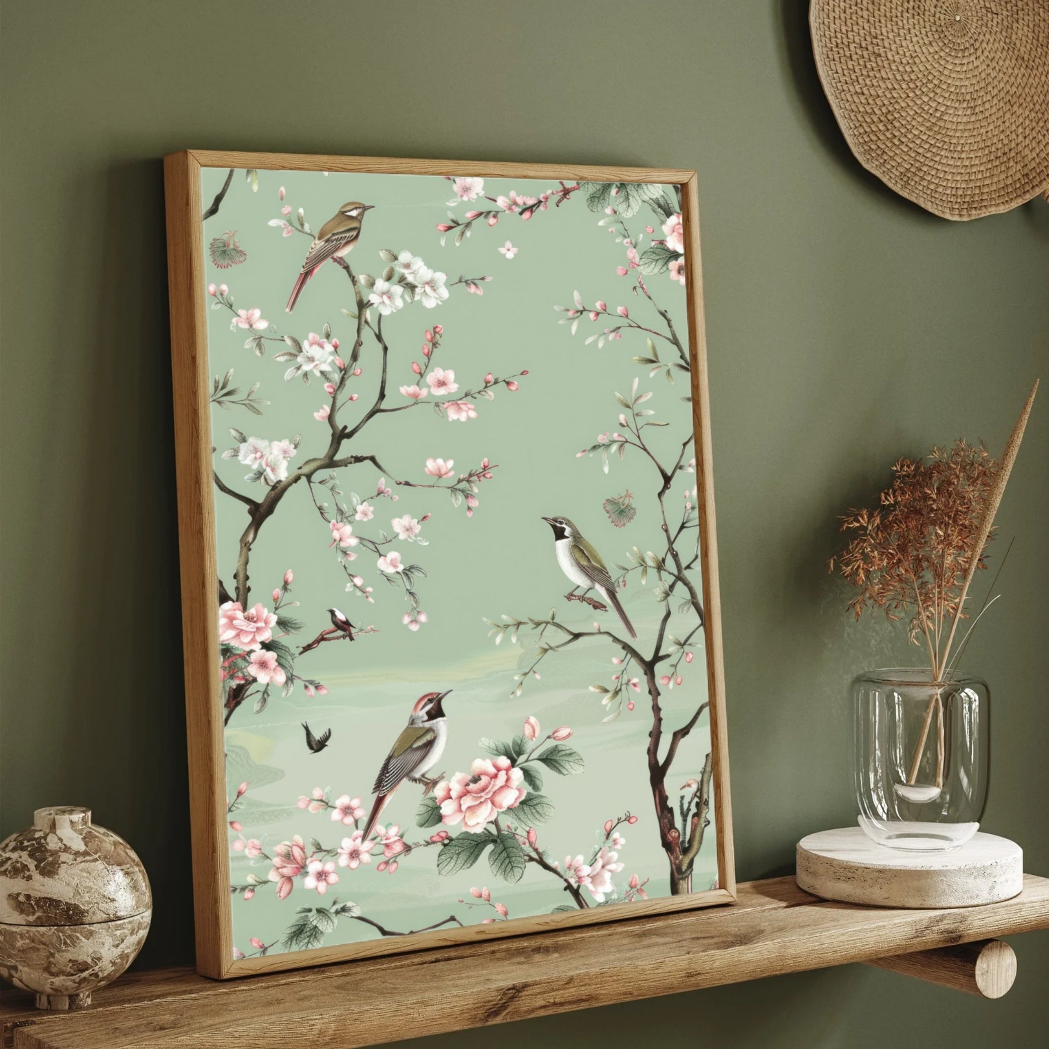 Spring Serenade – Floral Bird Wall Decor 2 : 3 Vertical Premium Wall Art Canvas by MeriDeewar
