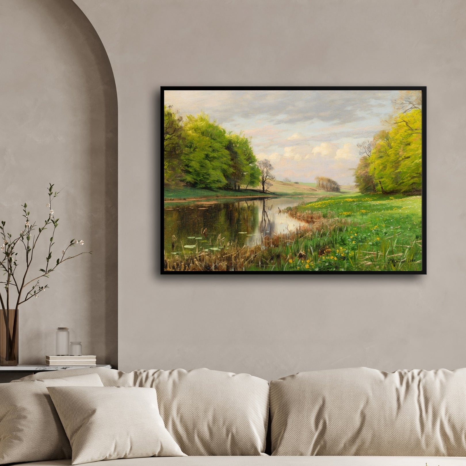 Spring Serenity – Peaceful River Landscape Wall Art 2 : 3 Horizontal Premium Wall Art Canvas by MeriDeewar