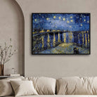 Starry Night Over the Rhone Van Gogh Painting for Living Room | Night Sky Wall Art 4 : 3 Horizontal Premium Wall Art Canvas by MeriDeewar