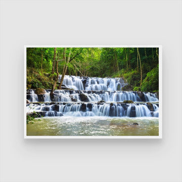 Steps of Serenity – Layered Jungle Waterfall Canvas 2 : 3 Horizontal Premium Wall Art Canvas by MeriDeewar