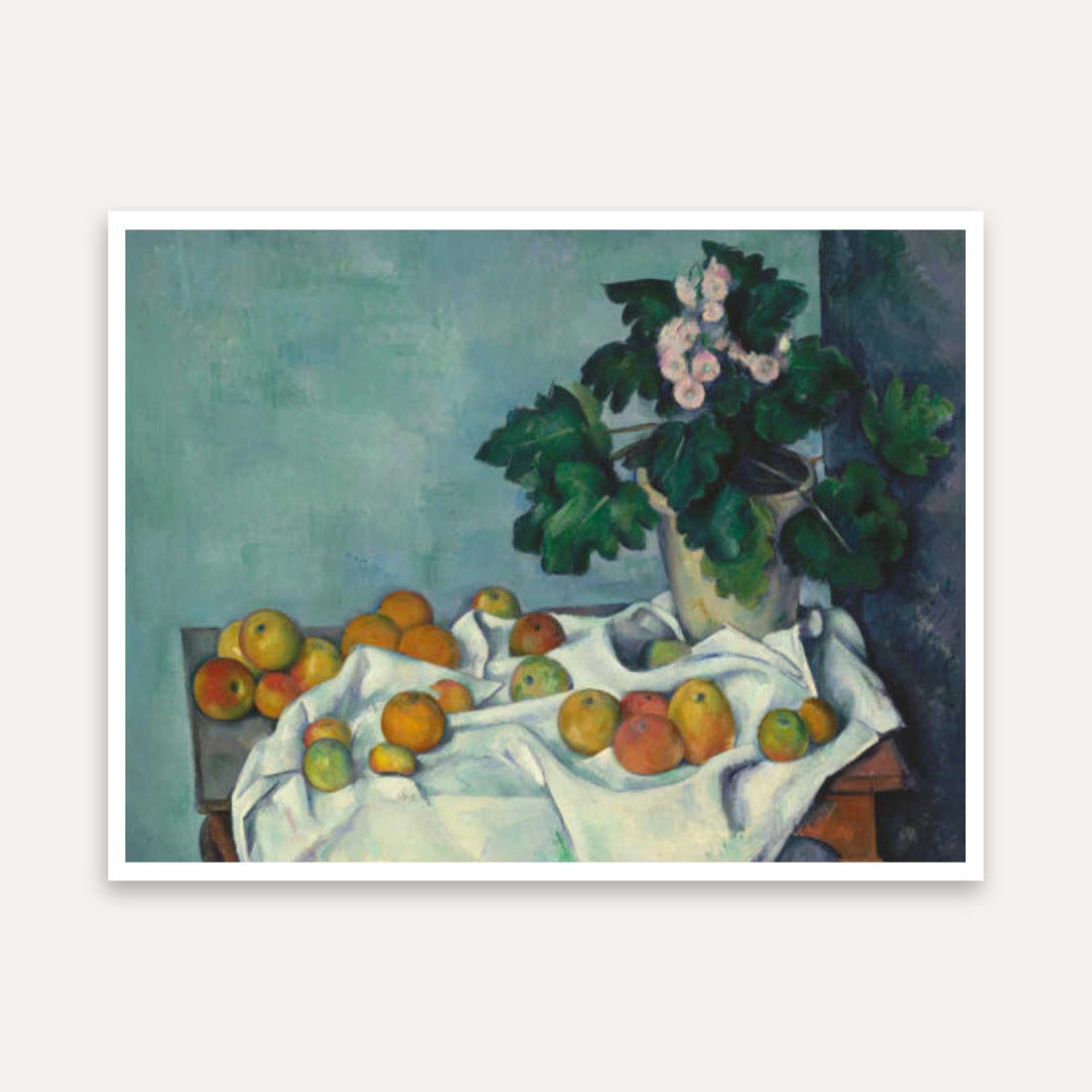 Still Life Fruit & Flowers Painting for Dining Room | Cézanne Wall Art | Giclée Print 5 : 4 Horizontal Premium Wall Art Canvas by MeriDeewar
