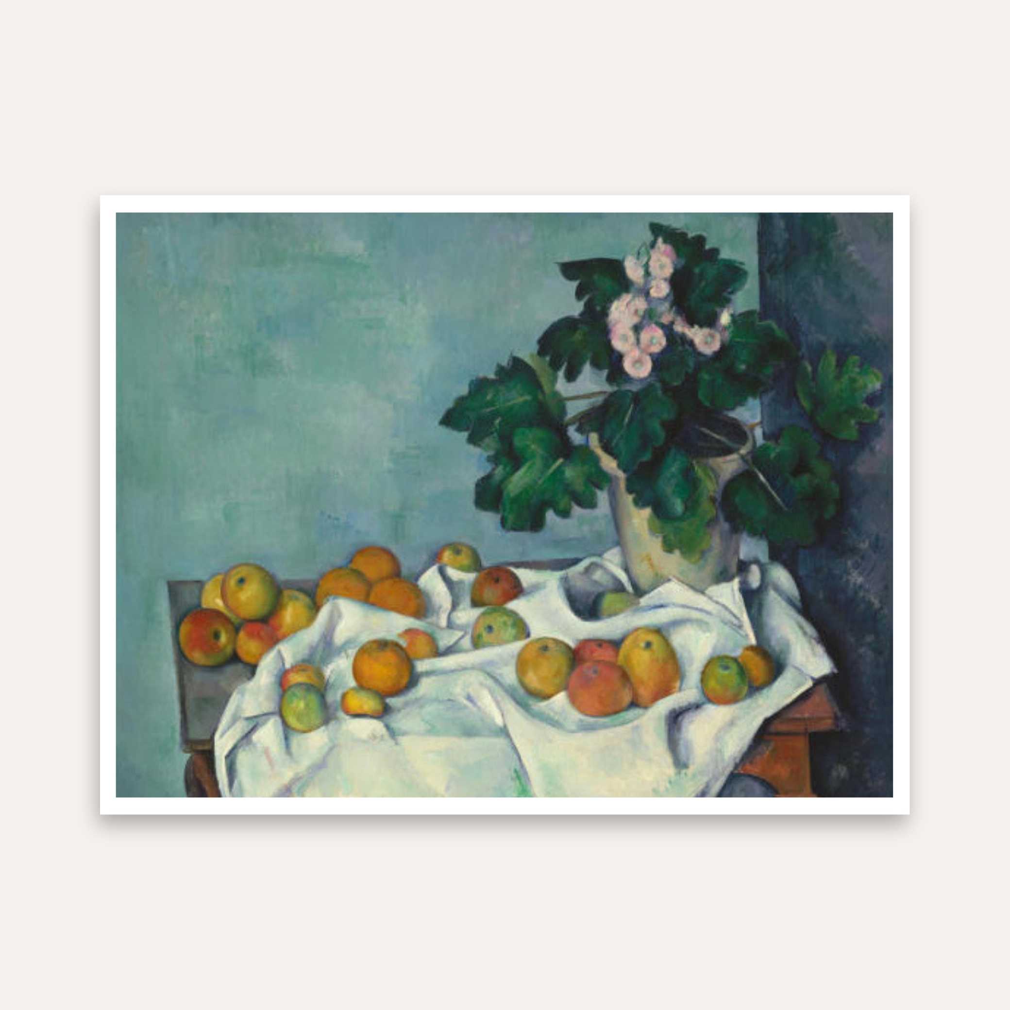 Still Life Fruit & Flowers Painting for Dining Room | Cézanne Wall Art | Giclée Print 5 : 4 Horizontal Premium Wall Art Canvas by MeriDeewar