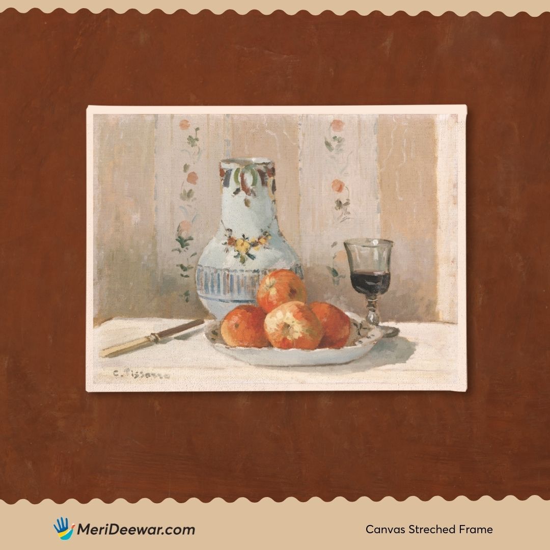Still Life with Apples and Pitcher Painting By Camille Pissarro 3 : 4 Horizontal New Premium Wall Art Canvas by MeriDeewar