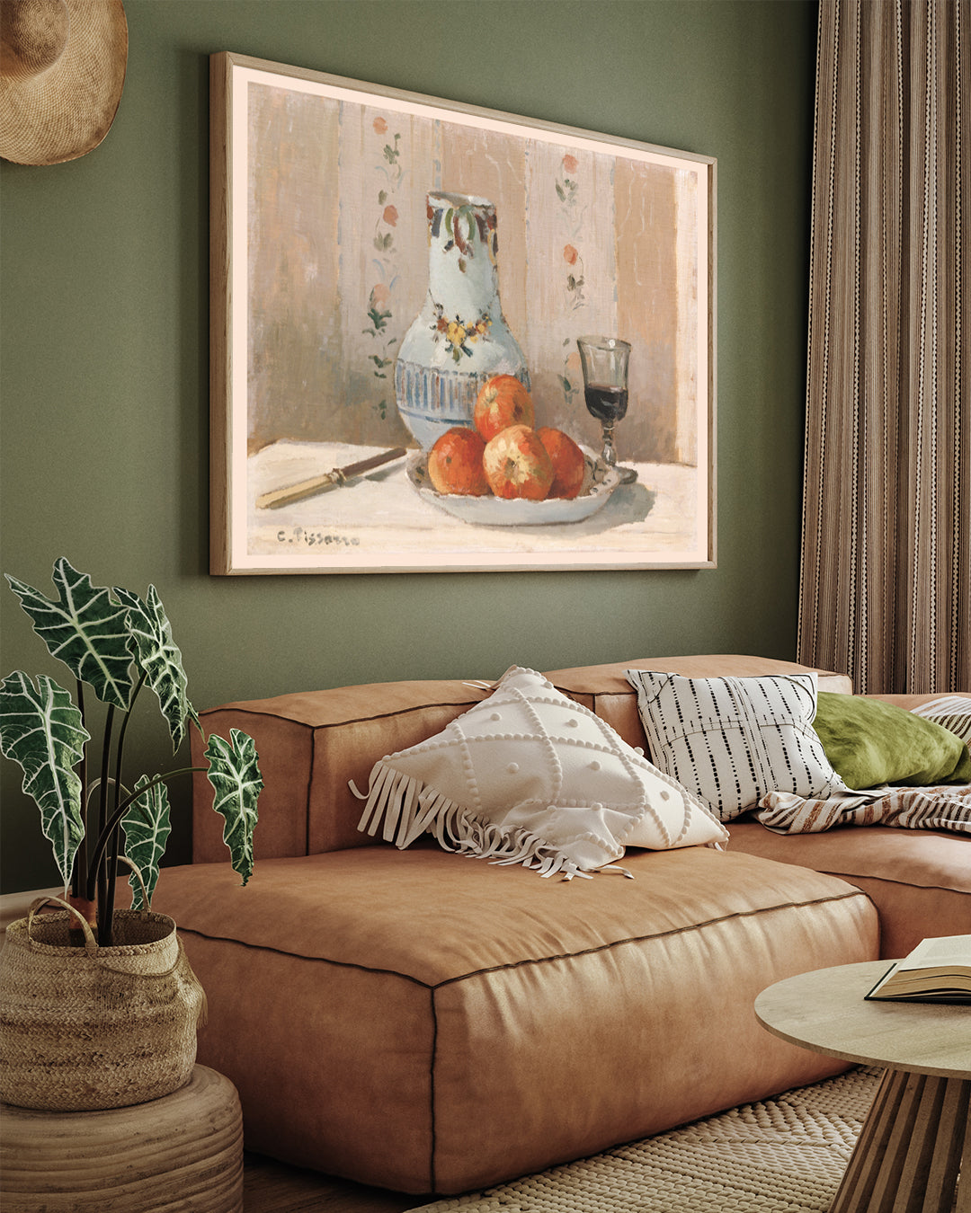 Still Life with Apples and Pitcher Painting By Camille Pissarro 3 : 4 Horizontal New Premium Wall Art Canvas by MeriDeewar