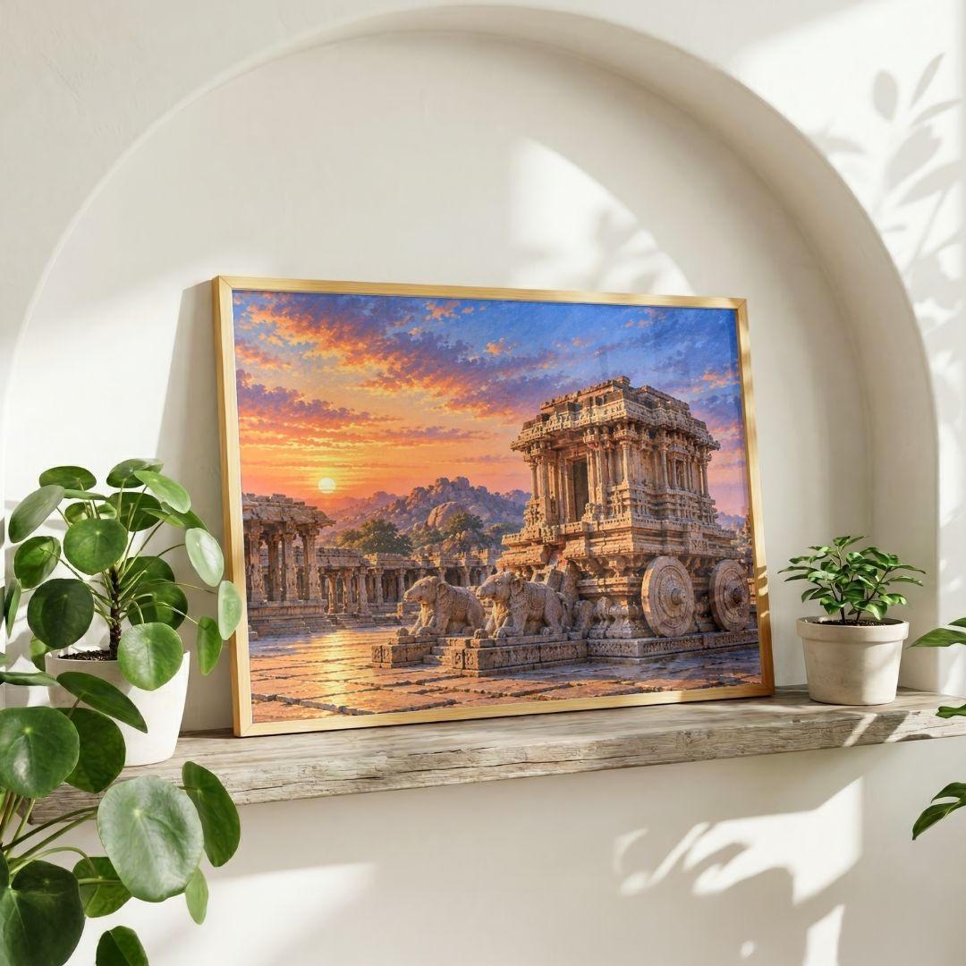 Stone Chariot Hampi | Sunset Vijayanagara Architecture Gallery Wrap Canvas Curate Pinewood Premium Wall Art Canvas by MeriDeewar