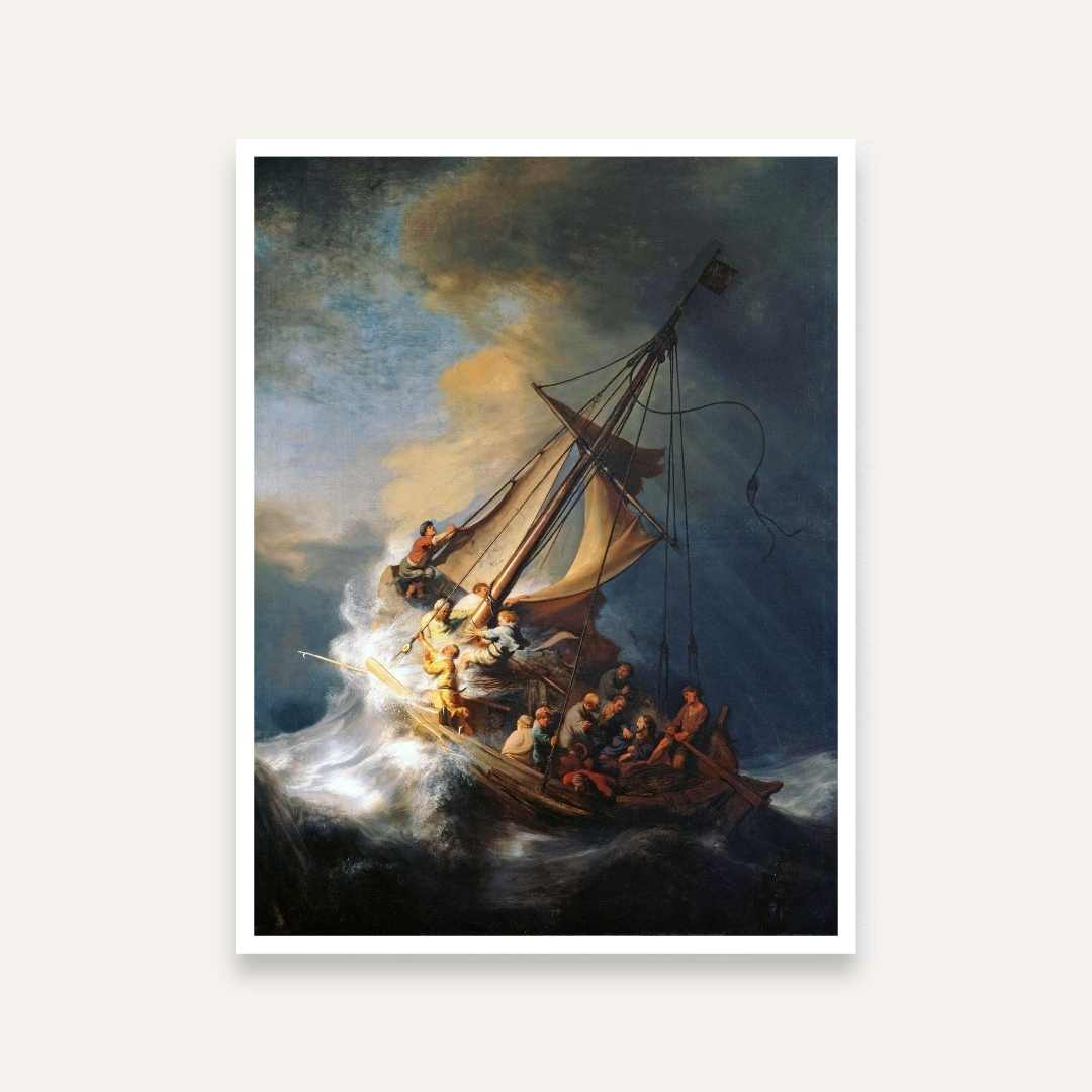 Storm on the Sea of Galilee by Rembrandt | Dramatic Seascape Wall Painting for Living Room 3 : 4 Vertical Premium Wall Art Canvas by MeriDeewar
