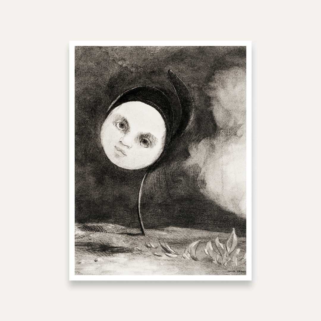 Strange Flower Surreal Wall Painting by Odilon Redon | Black & White Art Print for Living Room 3 : 4 Vertical Premium Wall Art Canvas by MeriDeewar