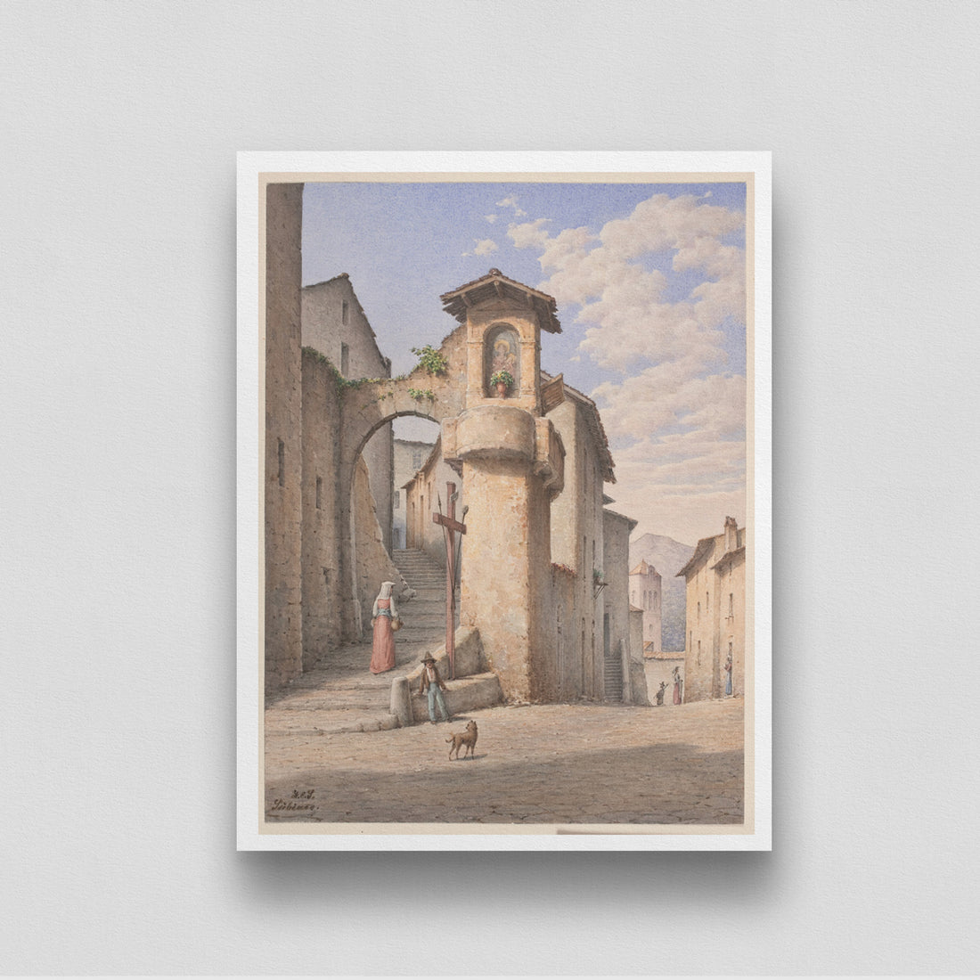 Street Scene in Subiaco, Italy  by - Julius Friedlænder 3 : 4 Vertical New Premium Wall Art Canvas by MeriDeewar