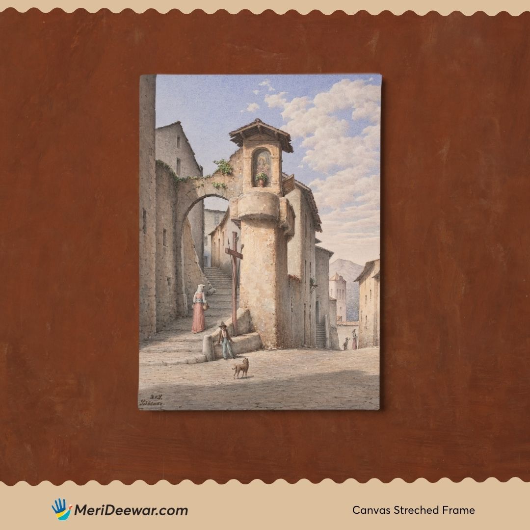 Street Scene in Subiaco, Italy  by - Julius Friedlænder 3 : 4 Vertical New Premium Wall Art Canvas by MeriDeewar