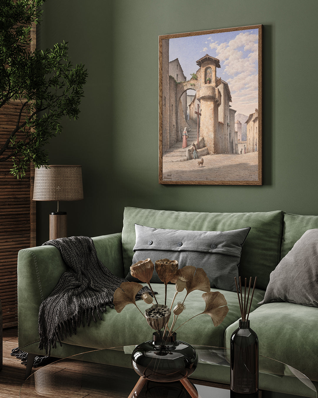 Street Scene in Subiaco, Italy  by - Julius Friedlænder 3 : 4 Vertical New Premium Wall Art Canvas by MeriDeewar