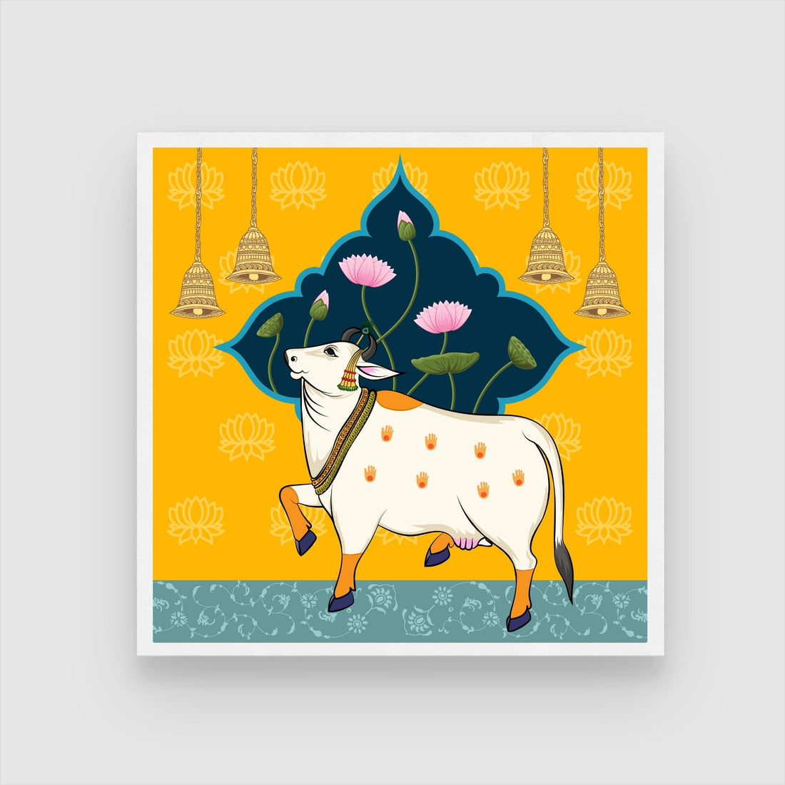Stunning Traditional Pichwai Painting - Unique Indian Wall Decor 1 : 1 Square Premium Wall Art Canvas by MeriDeewar