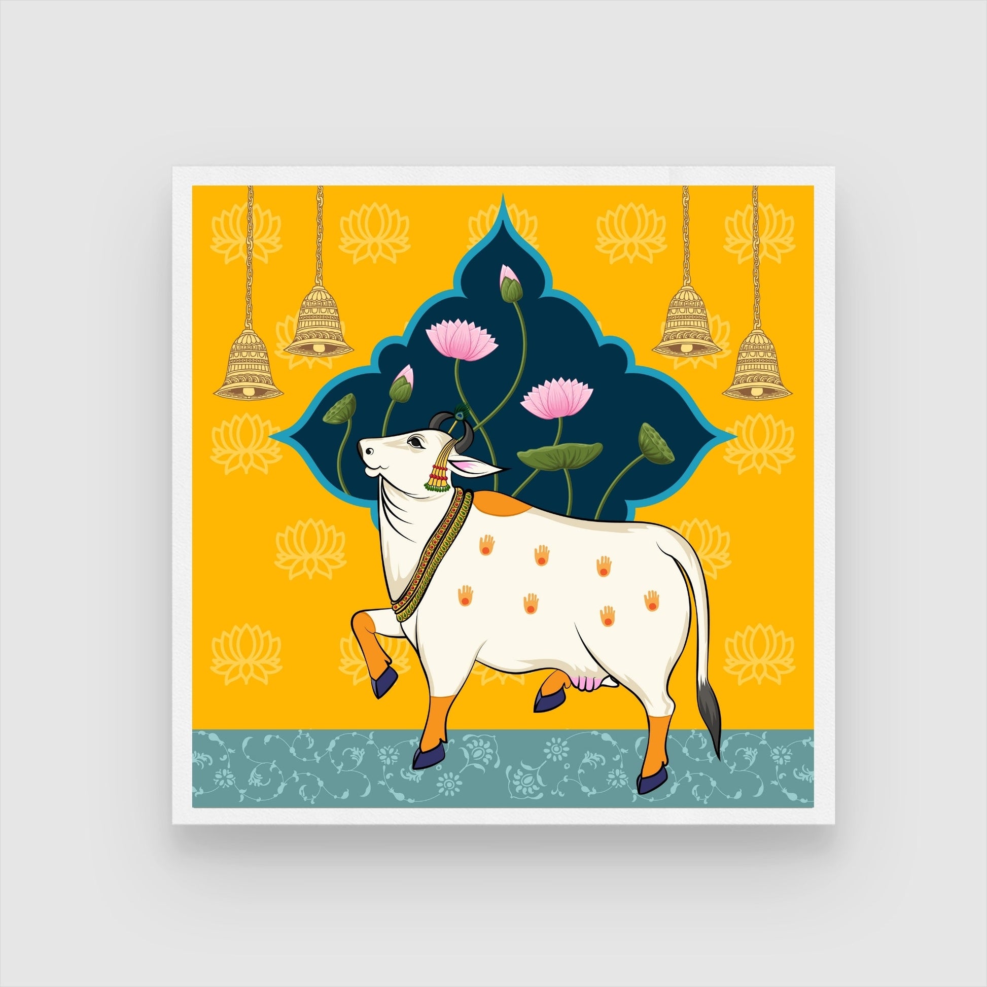 Stunning Traditional Pichwai Painting - Unique Indian Wall Decor 1 : 1 Square Premium Wall Art Canvas by MeriDeewar