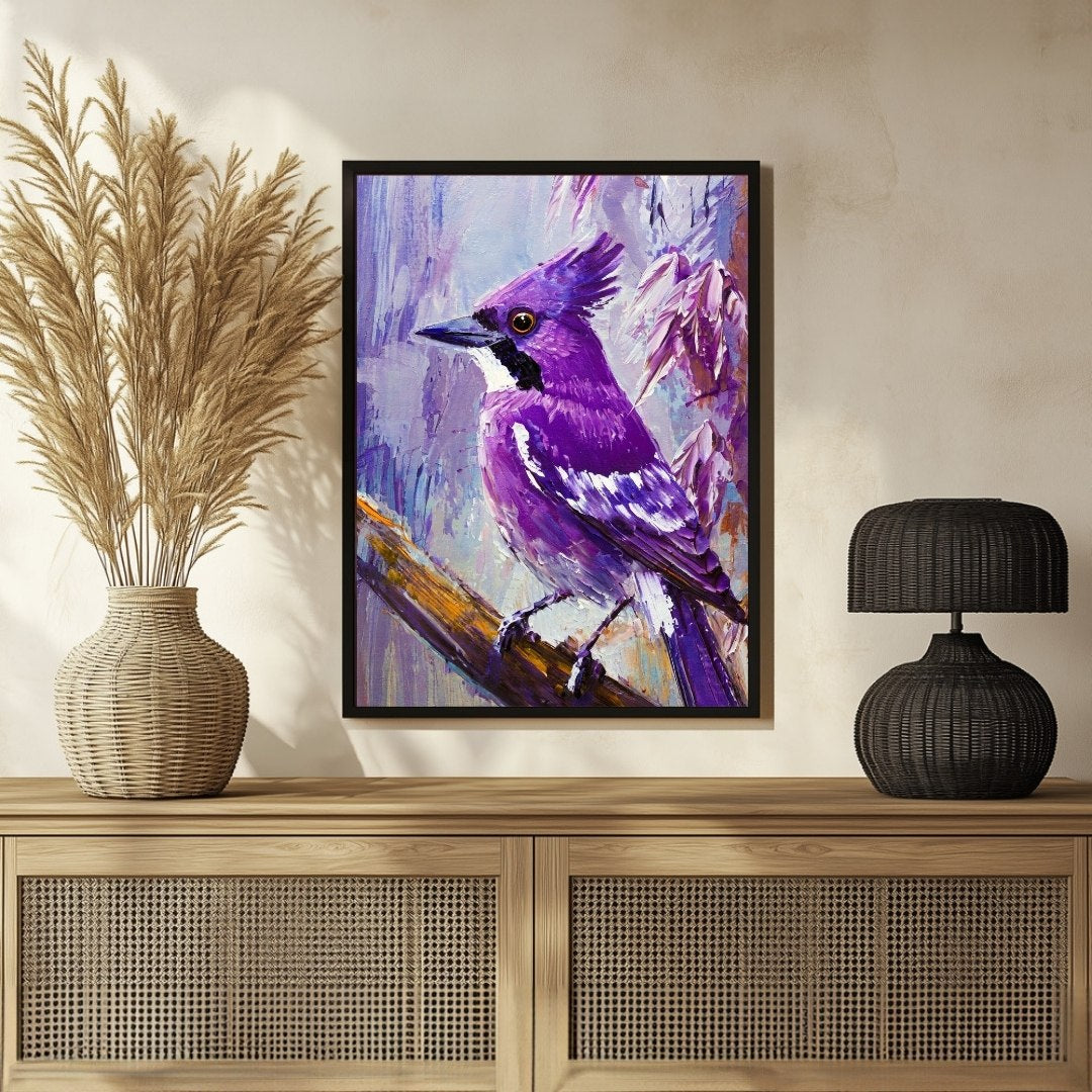 Stylish Jay Bird Abstract Art - Unique Wall Décor for Living Room 3 : 4 Vertical New Premium Wall Art Canvas by MeriDeewar