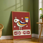 "Stylized Bird with Fish" Jamini Roy Painting | Fine Art Wall Art 2 : 3 Vertical Premium Wall Art Canvas by MeriDeewar