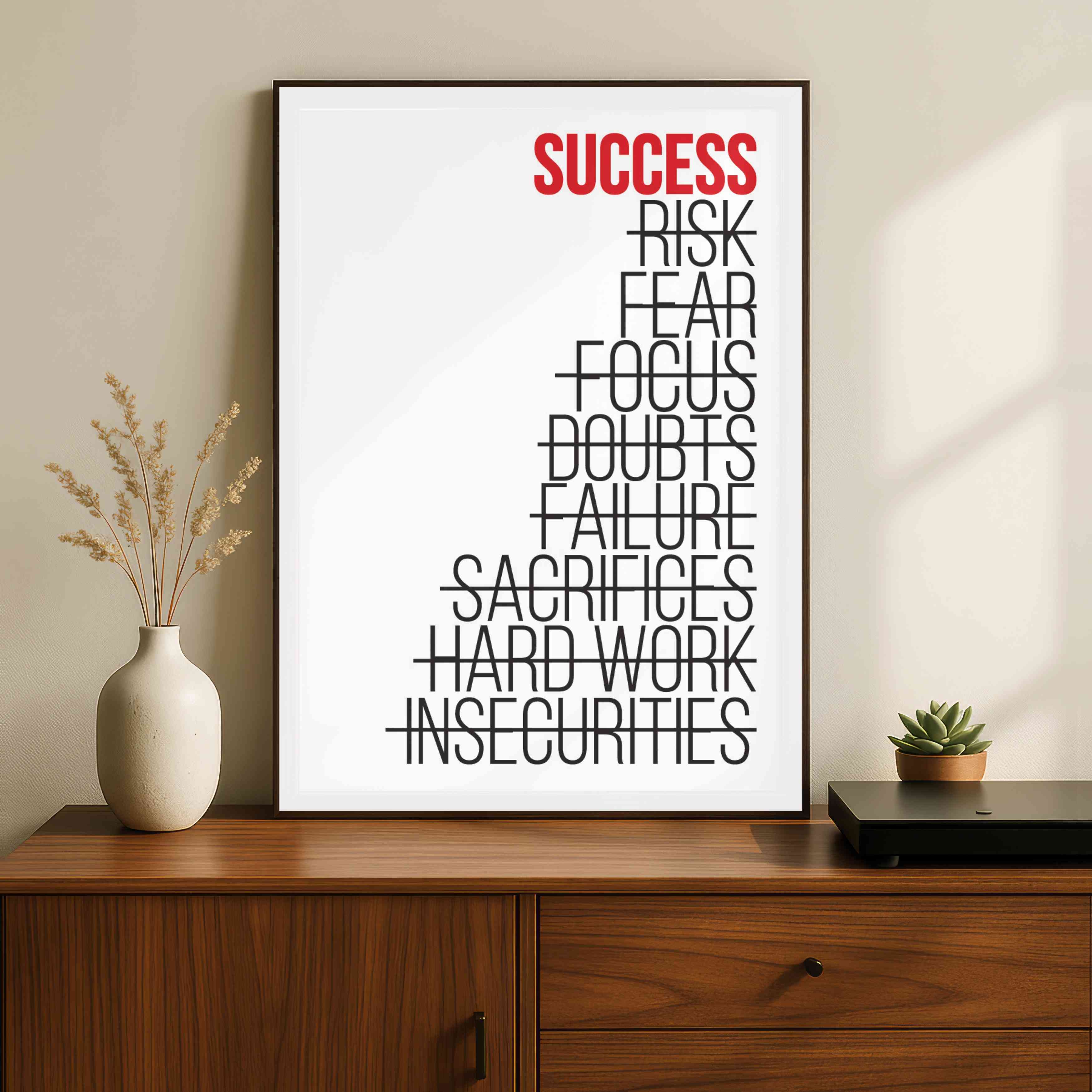 "Success " Motivational Typographic Poster | Vertical Borderless Art Frame Poster Premium Wall Art Canvas by MeriDeewar