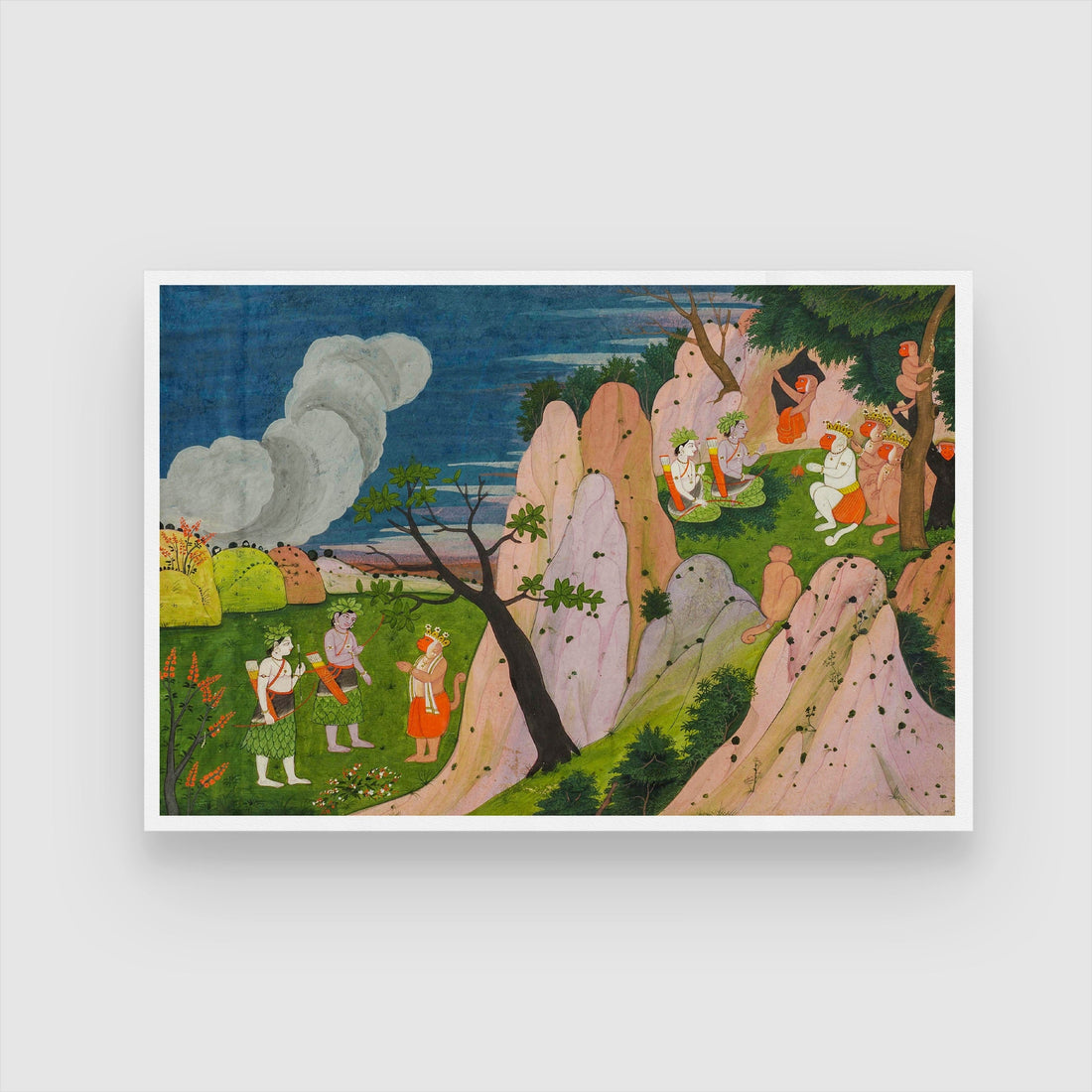 Sugriva Meets Rama And Lakshmana Painting 2 : 3 Horizontal Premium Wall Art Canvas by MeriDeewar