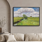 Summer Skies – Impressionist Green Field Landscape Painting 2 : 3 Horizontal Premium Wall Art Canvas by MeriDeewar
