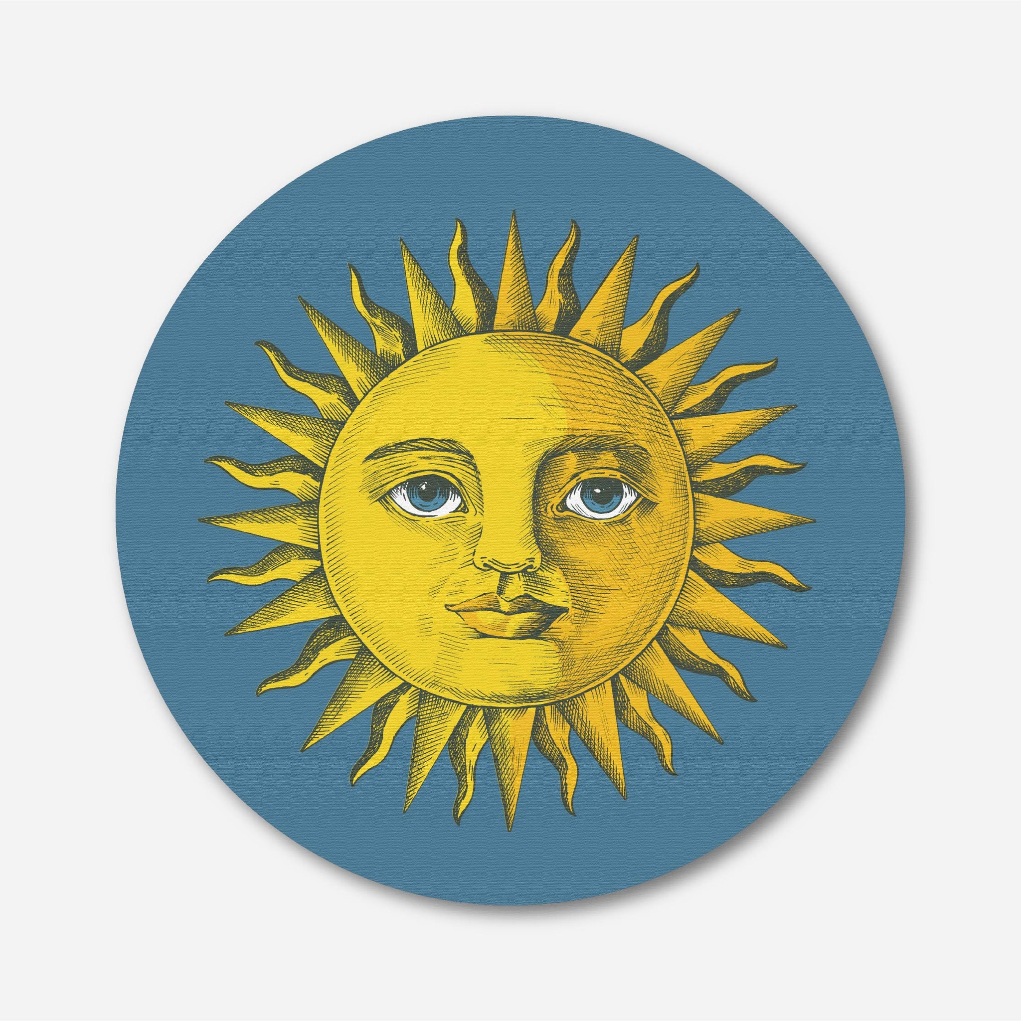 Sun and Moon Crescent Face Circular Gallery Wrap Canvas Circular Canvas Frame Premium Wall Art Canvas by MeriDeewar