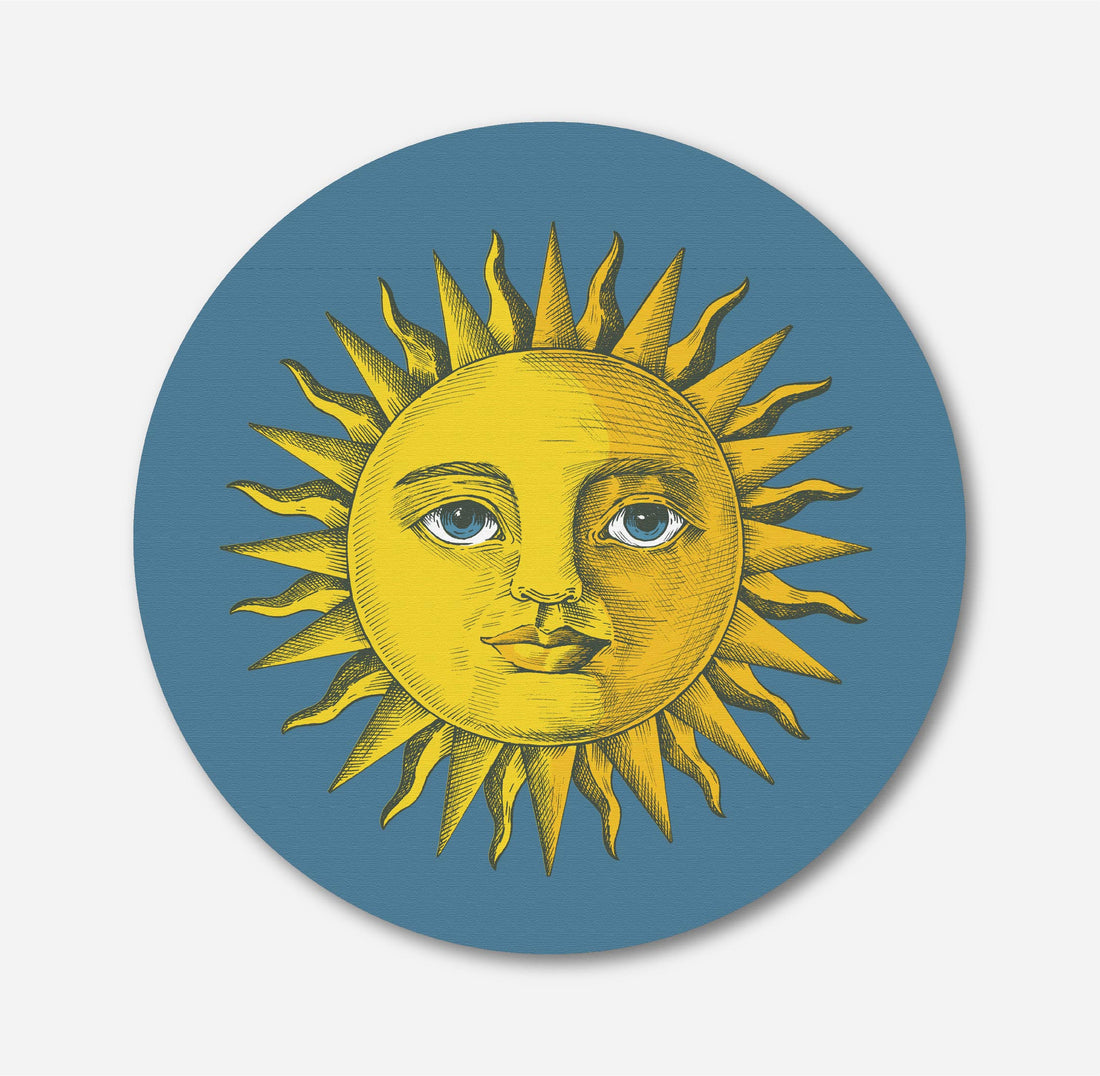 Sun and Moon Crescent Face Circular Gallery Wrap Canvas Circular Canvas Frame Premium Wall Art Canvas by MeriDeewar