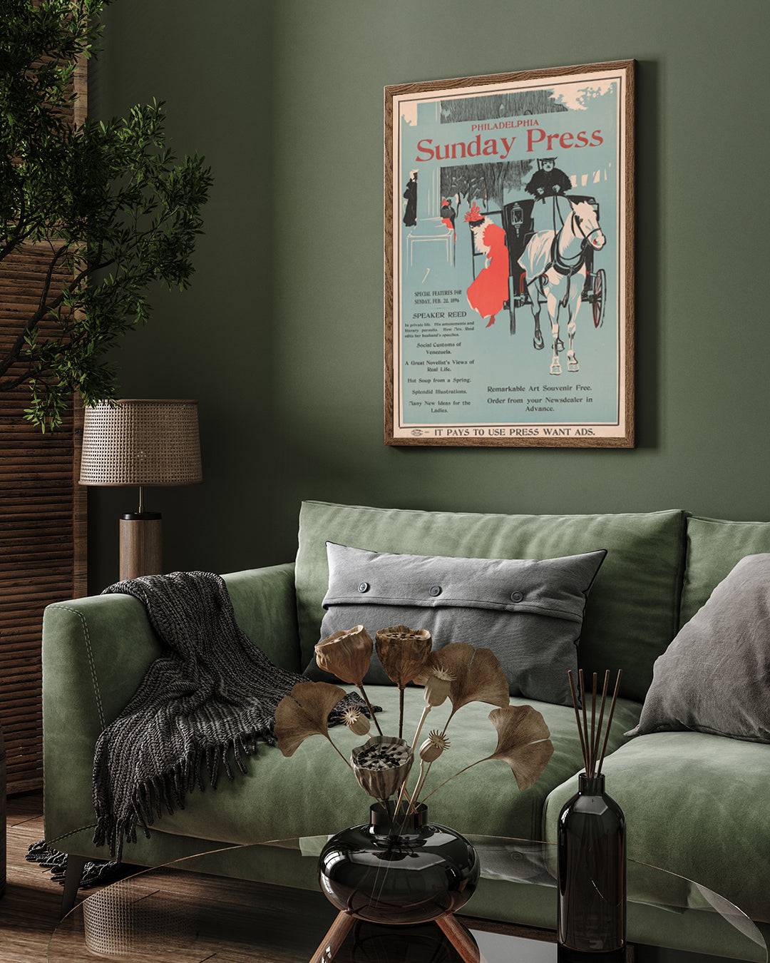 Sunday Press Poster by George Reiter Brill 3 : 4 Vertical New Premium Wall Art Canvas by MeriDeewar
