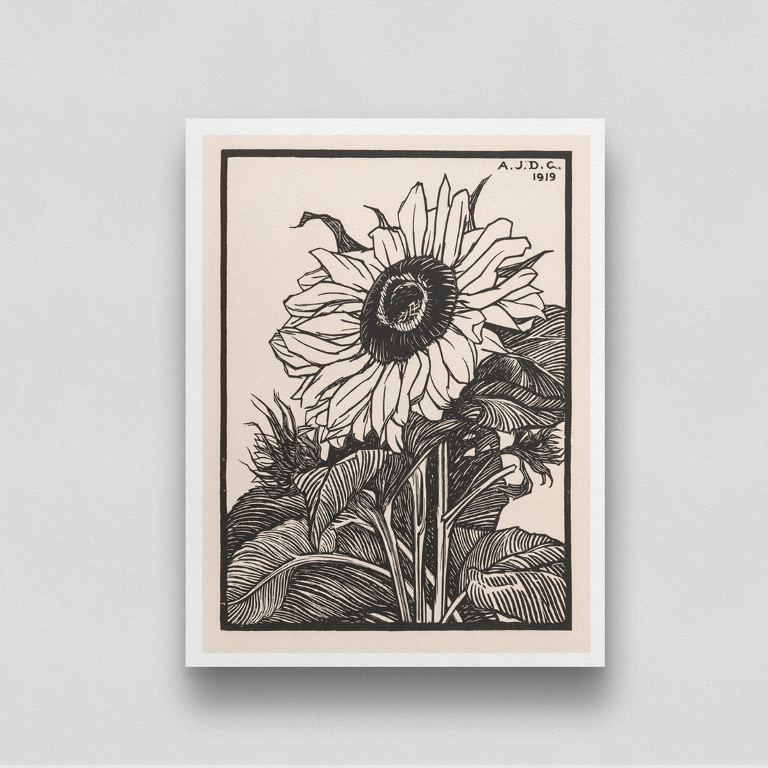 Sunflower Black and White Poster by Julie de Graag 3 : 4 Vertical New Premium Wall Art Canvas by MeriDeewar