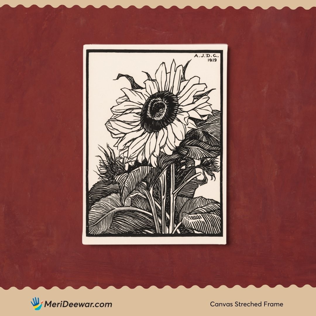 Sunflower Black and White Poster by Julie de Graag 3 : 4 Vertical New Premium Wall Art Canvas by MeriDeewar