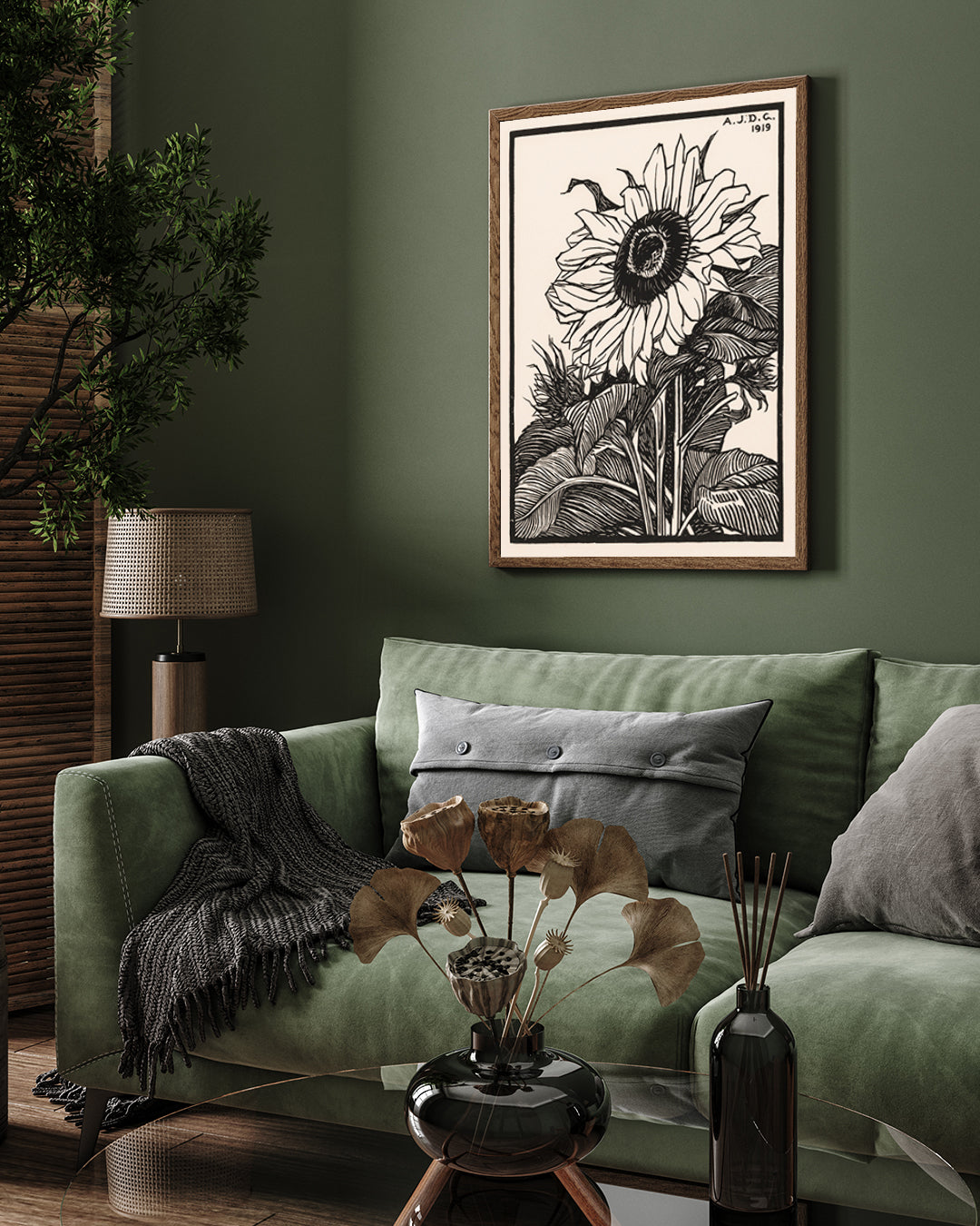 Sunflower Black and White Poster by Julie de Graag 3 : 4 Vertical New Premium Wall Art Canvas by MeriDeewar
