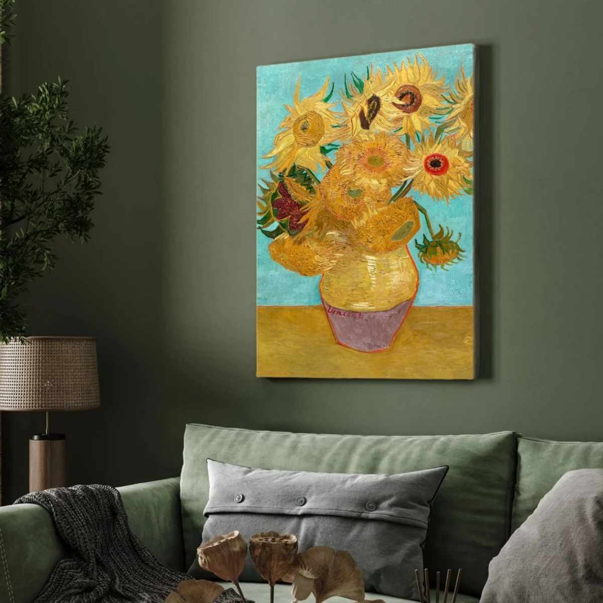 Sunflower Painting for Living Room – Van Gogh Twelve Sunflowers | Giclée Fine Art Print 3 : 4 Vertical Premium Wall Art Canvas by MeriDeewar