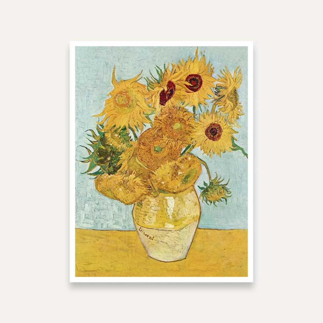 Sunflower Painting for Living Room – Van Gogh Vase with Twelve Sunflowers | Floral Wall Art 3 : 4 Vertical Premium Wall Art Canvas by MeriDeewar