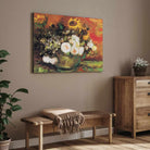 Sunflower & Roses Floral Painting for Living Room | Van Gogh Wall Art | Giclée Print 4 : 3 Horizontal Premium Wall Art Canvas by MeriDeewar