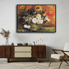 Sunflower & Roses Floral Painting for Living Room | Van Gogh Wall Art | Giclée Print 4 : 3 Horizontal Premium Wall Art Canvas by MeriDeewar