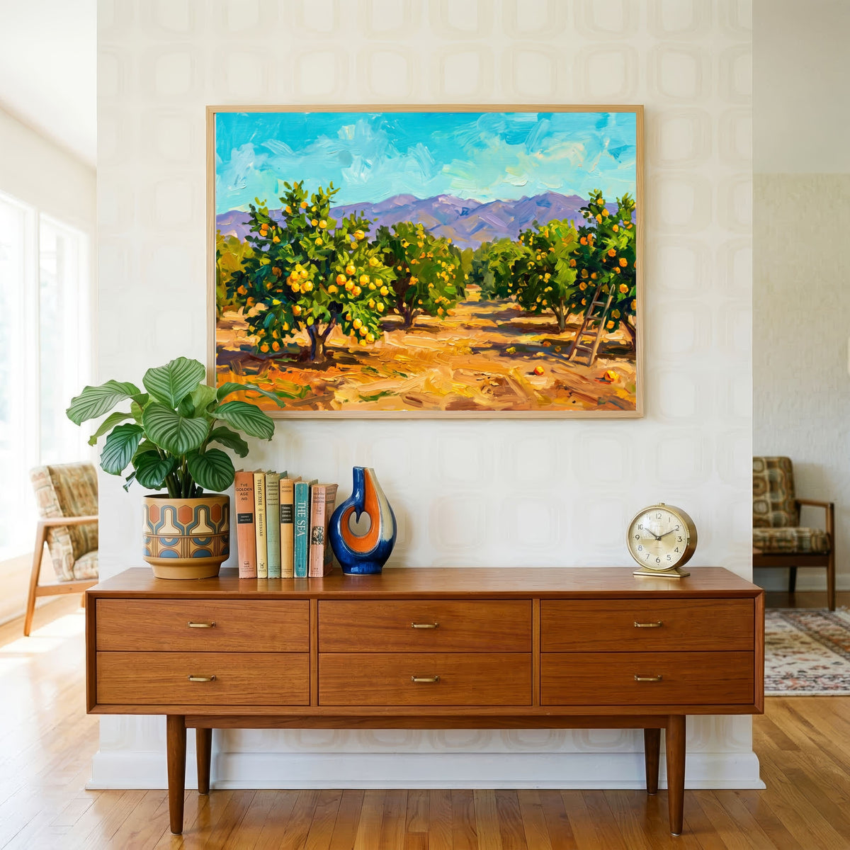 "Sunny Citrus Grove" Giclée Print | Indian Wall Art Print 3 : 2 Horizontal Premium Wall Art Canvas by MeriDeewar