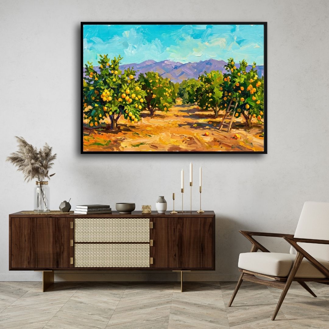 "Sunny Citrus Grove" Giclée Print | Indian Wall Art Print 3 : 2 Horizontal Premium Wall Art Canvas by MeriDeewar