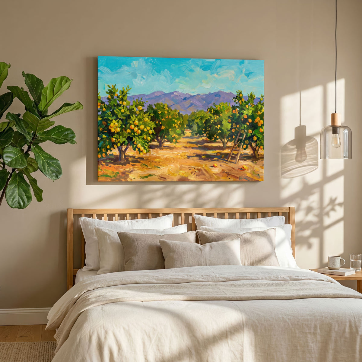 "Sunny Citrus Grove" Giclée Print | Indian Wall Art Print 3 : 2 Horizontal Premium Wall Art Canvas by MeriDeewar