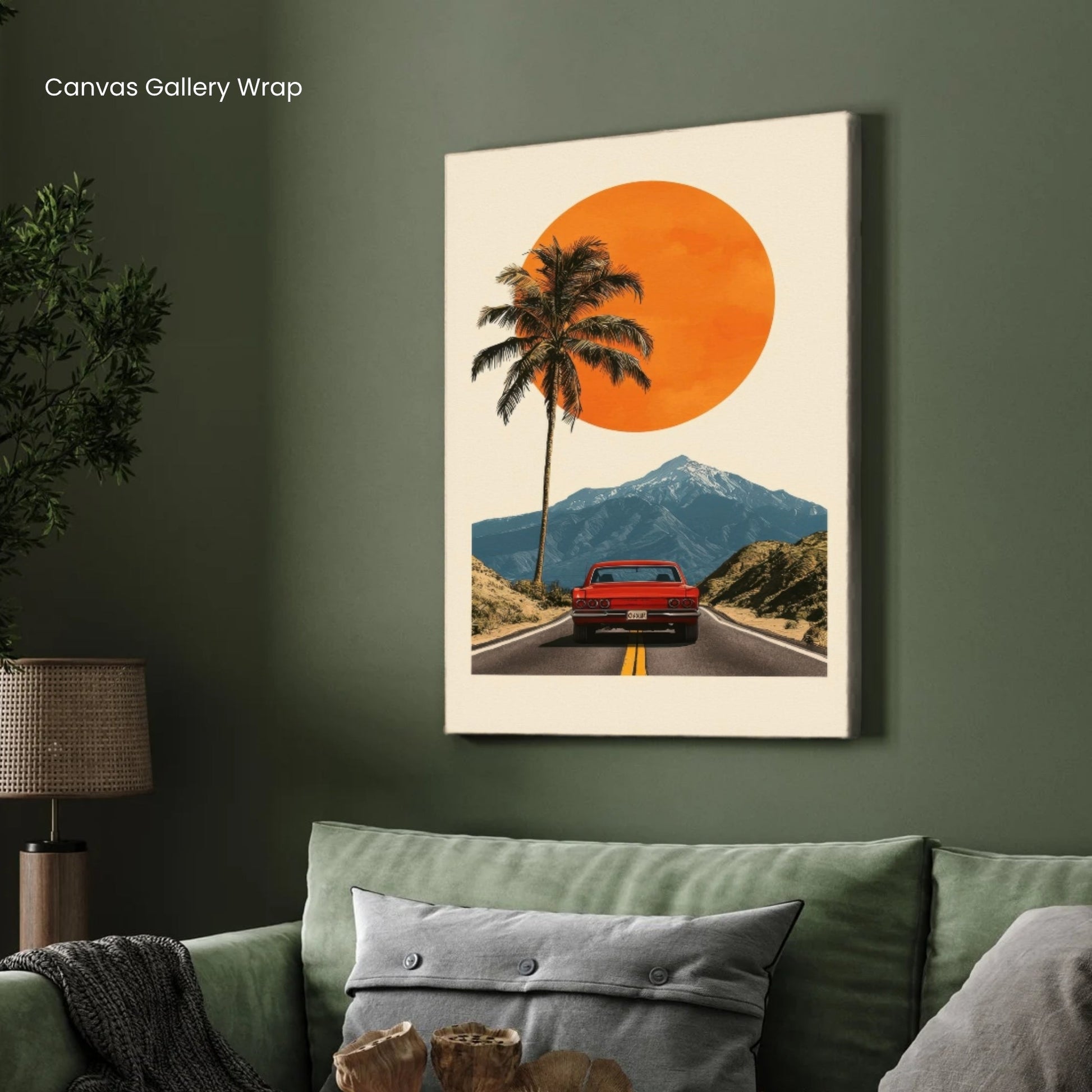 Sunset Drive – Vintage Travel Wall Art for Modern Homes 2 : 3 Vertical Premium Wall Art Canvas by MeriDeewar