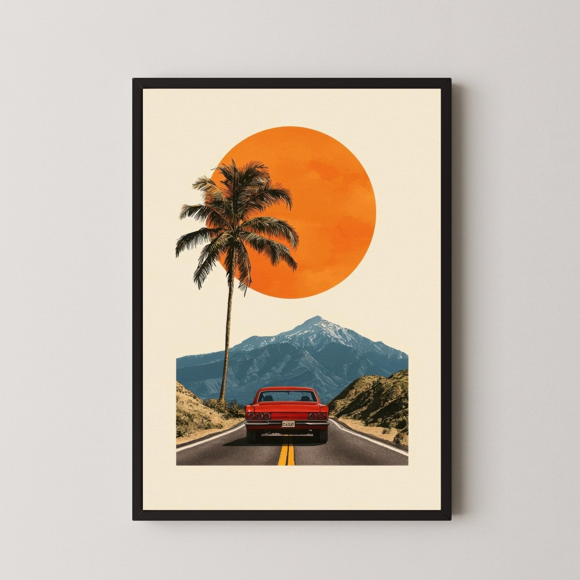 Sunset Drive – Vintage Travel Wall Art for Modern Homes 2 : 3 Vertical Premium Wall Art Canvas by MeriDeewar