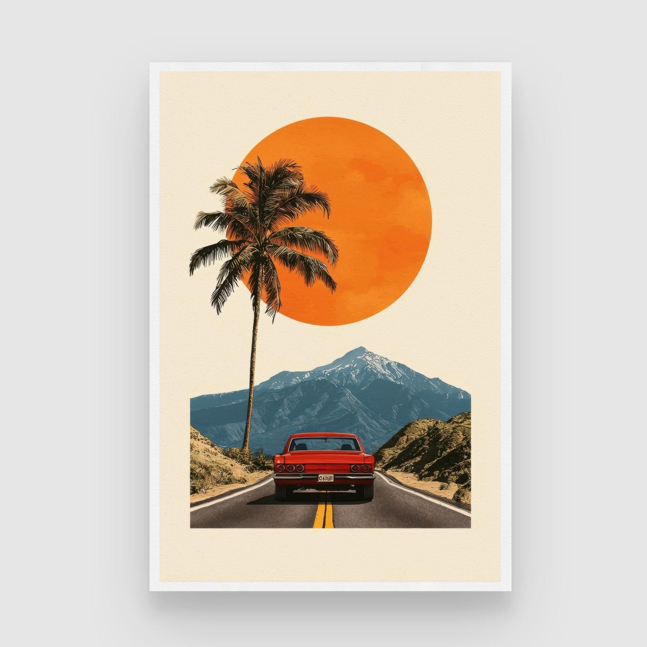 Sunset Drive – Vintage Travel Wall Art for Modern Homes 2 : 3 Vertical Premium Wall Art Canvas by MeriDeewar