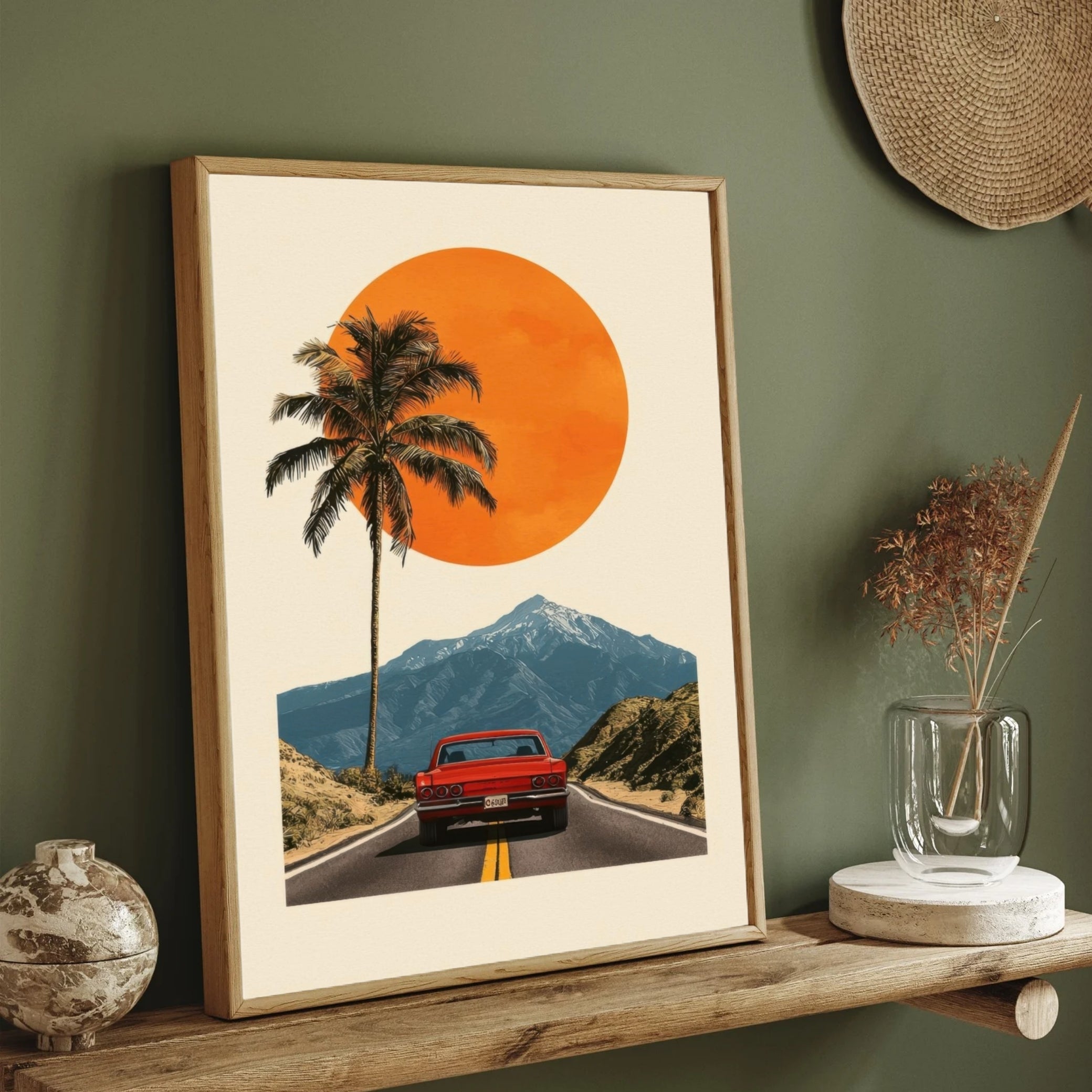 Sunset Drive – Vintage Travel Wall Art for Modern Homes 2 : 3 Vertical Premium Wall Art Canvas by MeriDeewar
