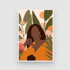 Sunset Muse – Modern Woman with Florals Wall Art Print 2 : 3 Vertical Premium Wall Art Canvas by MeriDeewar