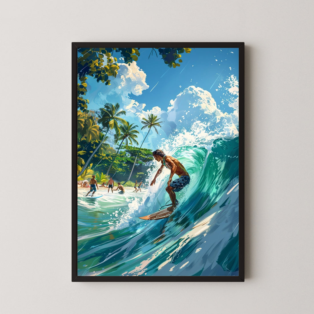Surf Wall Art Painting | Ocean Wave Action Sports Canvas Decor 2 : 3 Vertical Premium Wall Art Canvas by MeriDeewar