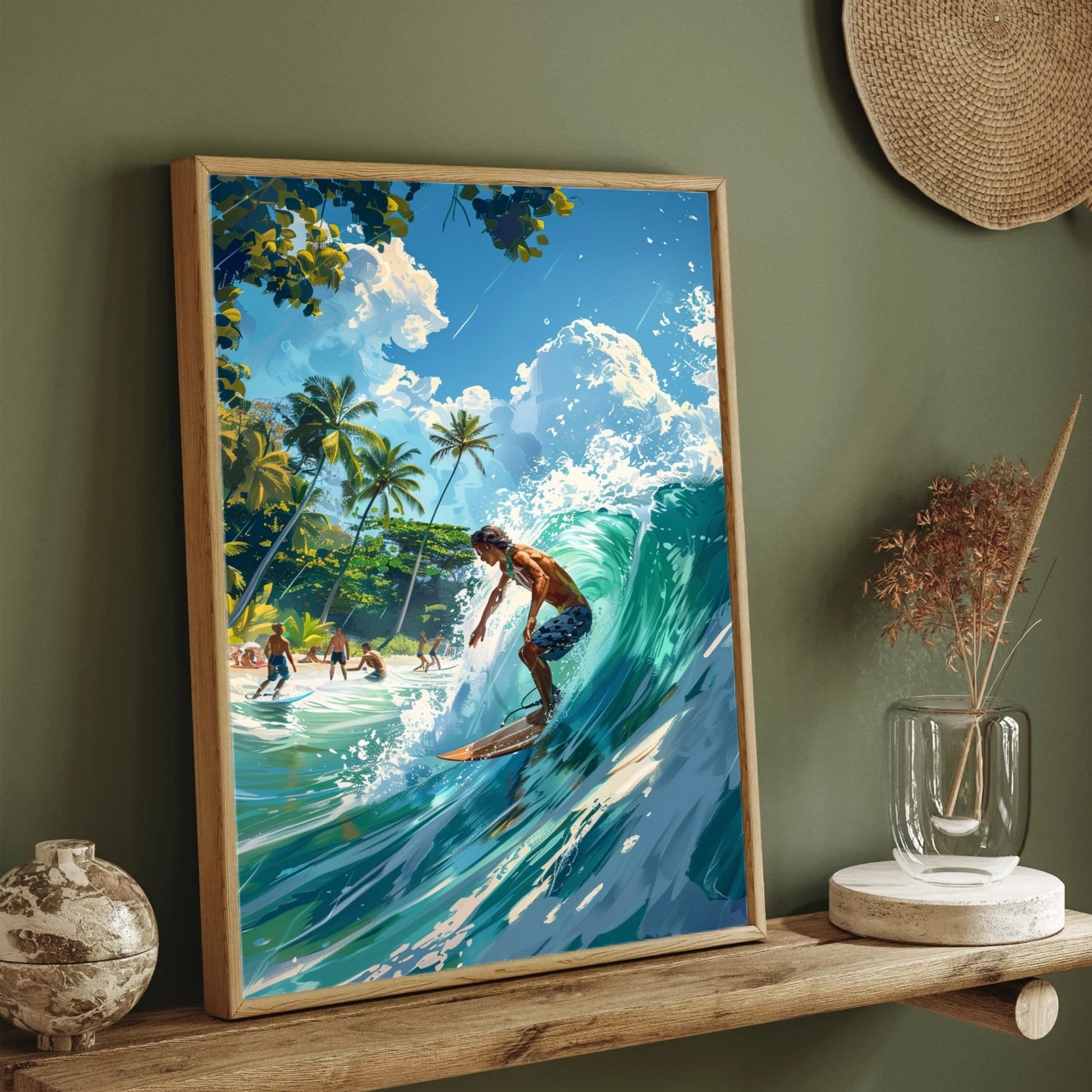 Surf Wall Art Painting | Ocean Wave Action Sports Canvas Decor 2 : 3 Vertical Premium Wall Art Canvas by MeriDeewar